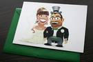 Invitación de boda con caricatura de los novios